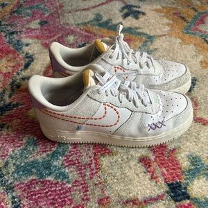 Nike Air Force 1 White Sneakers with Orange Stitching